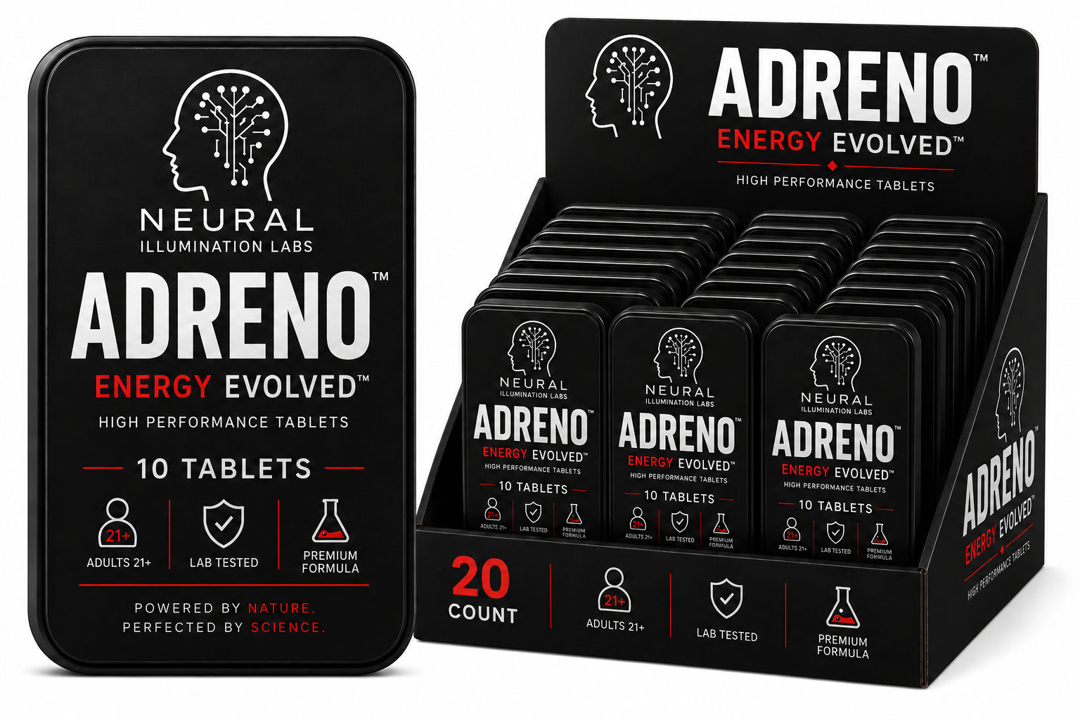ADRENO™ High Performance Energy Tablets | 230MG Caffeine | 10 Tablets 10 PACK