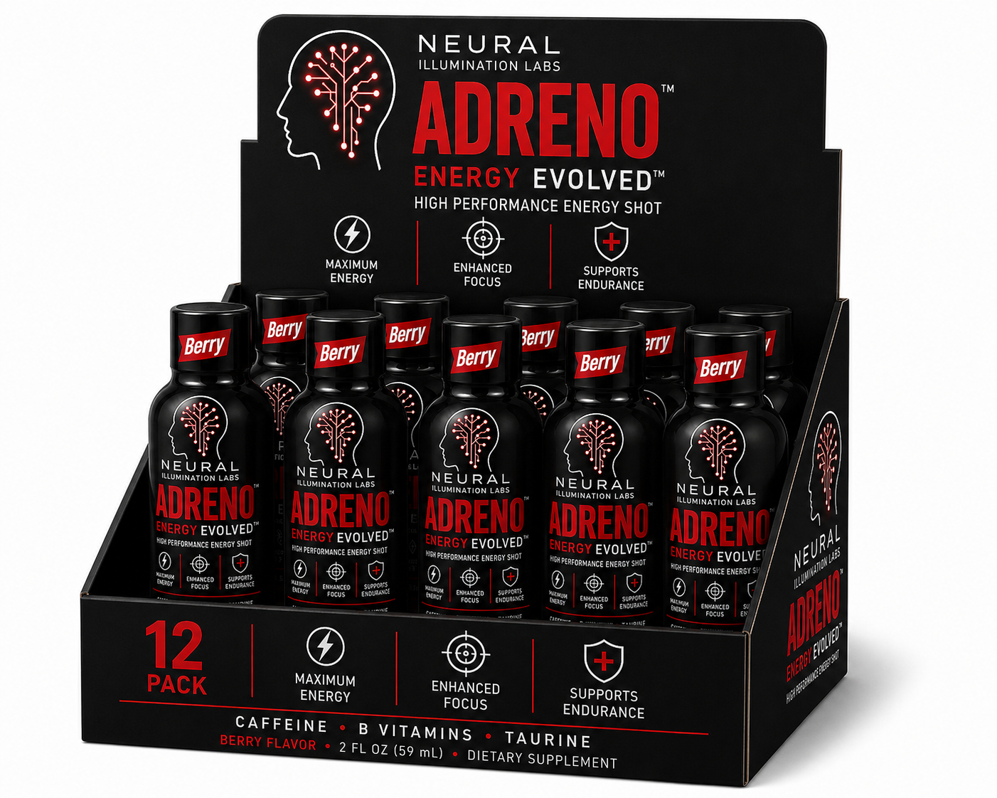 ADRENO™ Premium Energy Shots | 205MG Caffeine | 12 Pack | Fast Energy & Focus